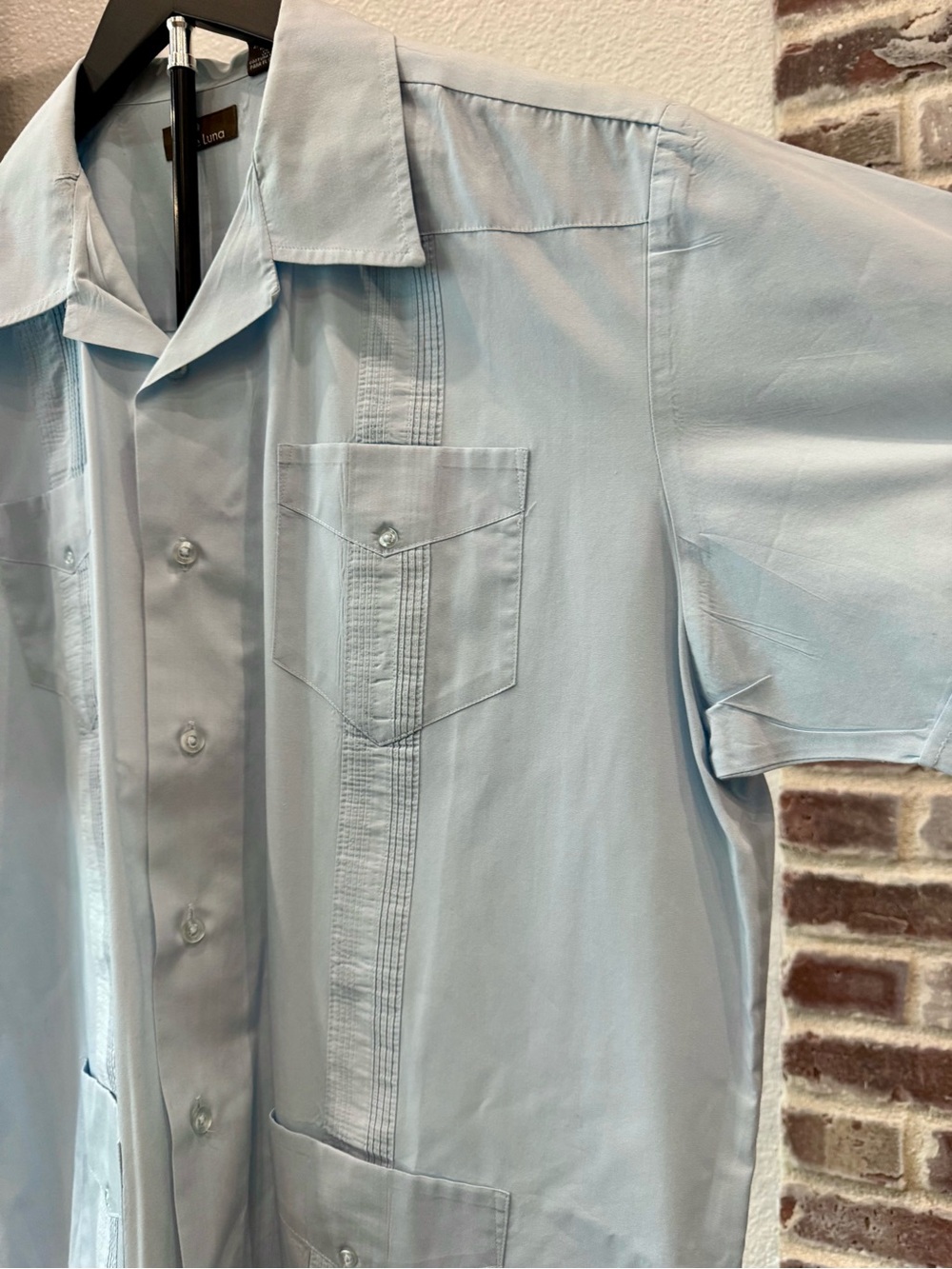 Cafe Luna Light Blue Short-Sleeve Guayabera Mens Shirt Size Large 42/44